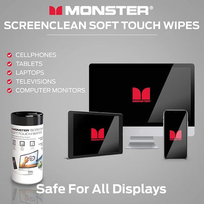 Monster Screen Cleaner Kit, 60 mL, Microfiber Cloth, White/Black/Red, Water Resistant, for TVs, Laptops, Tablets, Smartphones, Car Touch Screens, Eyeglasses