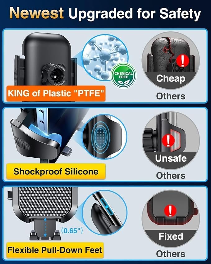 [2026 True Military-Grade] Car Phone Holder VANMASS [Upgraded Strongest Suction & Clip] Cell Phone Mount for Dashboard Windshield Vent Wall,Truck Cradle Stand for iPhone 17 Pro Max 16 15 14 13 Android