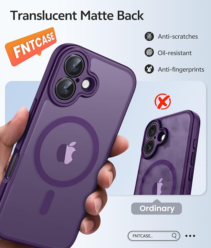 FNTCASE for iPhone 17 Case: [Compatible with Magsafe] Translucent Matte Cases with [Full Camera Protection] [Screen Protector] Military Grade Shockproof Protective Phone Cover - Purple