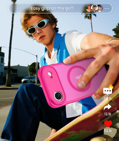 FNTCASE for iPhone Air Case: [Compatible with Magsafe] Translucent Matte Cases with [Full Camera Protection] [Screen Protector] Military Grade Shockproof Protective Phone Cover - Hot Pink