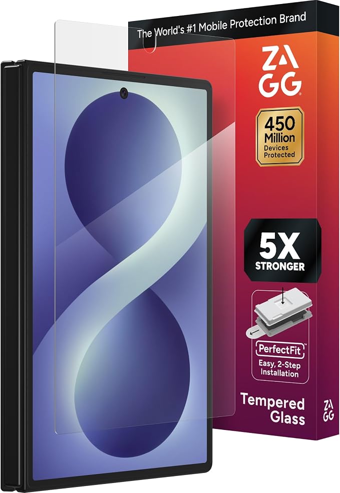 ZAGG Glass Elite Samsung Galaxy Galaxy Z Fold8 Screen Protector | Front Screen, 5x Stronger Tempered Glass, Fingerprint Scanner Compatible, 30% Recycled Glass, InvisibleShield, Easy Install