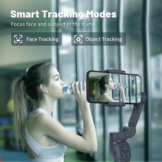 COMITOK L7C Pro, Gimbal stabilizer for iPhone, Phone Stabilizer for Video Recording with Face/Object Tracking, 3-Axis Gimbal for Android & iPhone 15 Pro Max, Foldable Phone Gimbal Vlog Recording