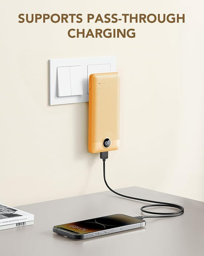VRURC Portable Charger, Power Bank Built-in Cables and AC Wall Plug | USB C Power Bank 10000mAh Travel Essentials Phone Charger Compact External Battery Pack For Smart Phones, Tablets etc-Orange