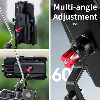 Motorcycle Phone Mount, Aluminum Alloy Scooter Cellphone Holder Moped Rearview Mirror Smartphone Universal Mount for 4.0''-7.0'' Smart Devices, 10mm Diameter, 360° Rotation, Quick Release