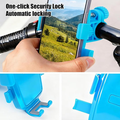 Motorcycle Bike Phone Mount, Bike Cell Phone Holder Clip, Bicycle Scooter Handlebar Clamp, for iPhone 17 16 15 14 Pro Max, Galaxy S25 S24 Ultra, 4.7-7" Phones, Blue