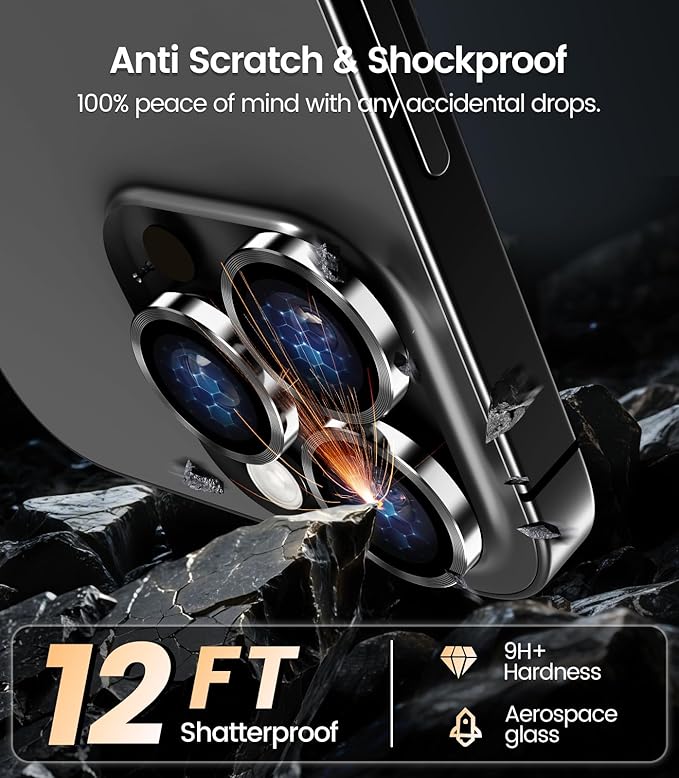 iGluz 2 Pack Anti-Reflection Camera Lens Protector for iPhone 15 Pro/15 Pro Max - Anti-Fog Ultra Thin Tempered Glass, 1-Step Installation Tray, Strong Adsorption, 9H Shatterproof & Scratch Resistant, Black Titanium