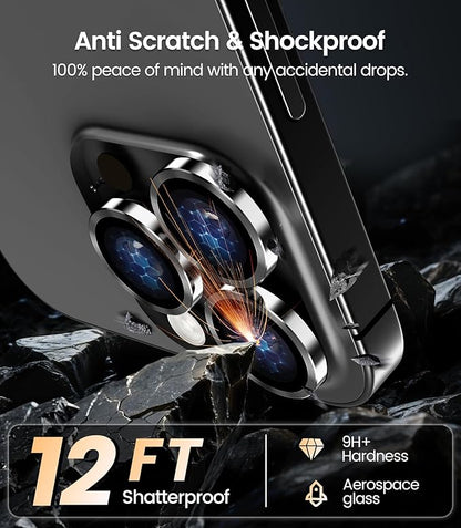 iGluz 2 Pack Anti-Reflection Camera Lens Protector for iPhone 15 Pro/15 Pro Max - Anti-Fog Ultra Thin Tempered Glass, 1-Step Installation Tray, Strong Adsorption, 9H Shatterproof & Scratch Resistant, Black Titanium