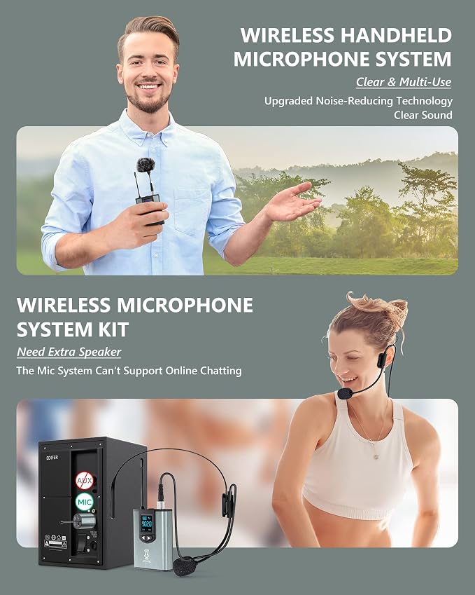 ttstar Wireless Microphone System Headset/Stand/Lavalier Mic with Rechargeable Bodypack Transmitter Receiver for PA Speaker, Camera, Recording, Teaching, Church (1T1R-Steel)