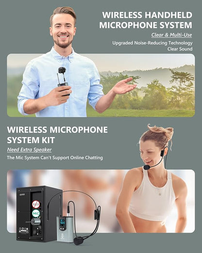 ttstar Wireless Microphone System Headset/Stand/Lavalier Mic with Rechargeable Bodypack Transmitter Receiver for PA Speaker, Camera, Recording, Teaching, Church (1T1R-Steel)