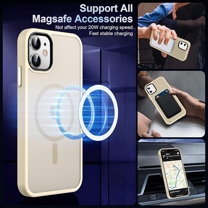 MOCCA Strong Magnetic for iPhone 11 Phone Case,[Compatible with Magsafe][Glass Screen Protector+Camera Lens Protector] Slim Thin Shockproof Cover Case for iPhone 11 6.1 inch, Light Gold