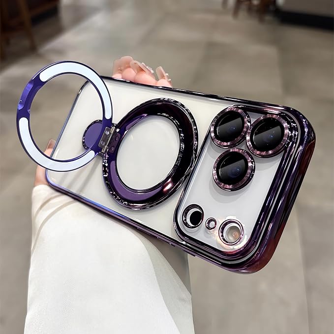 LXK Magnetic Invisible Stand for iPhone 17 Pro Max Case 6.9" Compatible with MagSafe, Military-Grade Protection, with Camera Protector, Clear Scratch-Resistant Back Cover for 17 ProMax, Purple