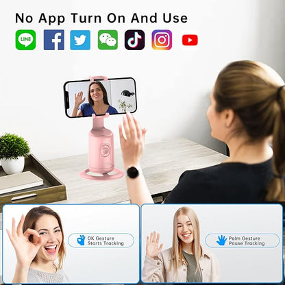 Auto Tracking Phone Holder, Auto Face Tracking Tripod, Portable All-in-one Smart Selfie Stick 360 Rotation Fast Face & Object Tracking Cameraman Robot Mount for Phone Video Vlog Live Streaming(Pink)