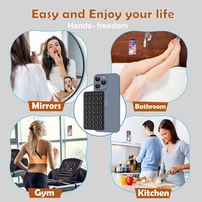 Double Sided Silicone Suction Phone Holder Mount, Silicon Accessory for iPhone and Android, Hands-Free Mirror Shower Phone Holder, TikTok Videos and Selfies (Black+White)