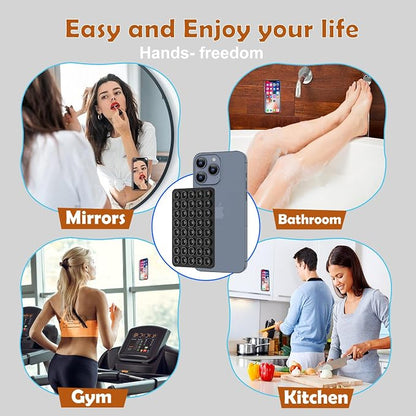 Double Sided Silicone Suction Phone Holder Mount, Silicon Accessory for iPhone and Android, Hands-Free Mirror Shower Phone Holder, TikTok Videos and Selfies (Black+White)