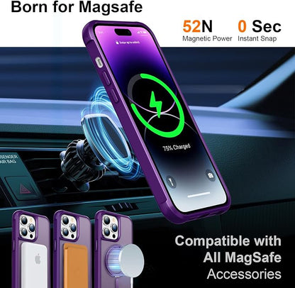 360° Magnetic Swivel Ring for iPhone 14 pro case, Built-in Metal Stand and Ring Holder, Magsafe Compatible, Military Grade Protection, Shockproof - Purple