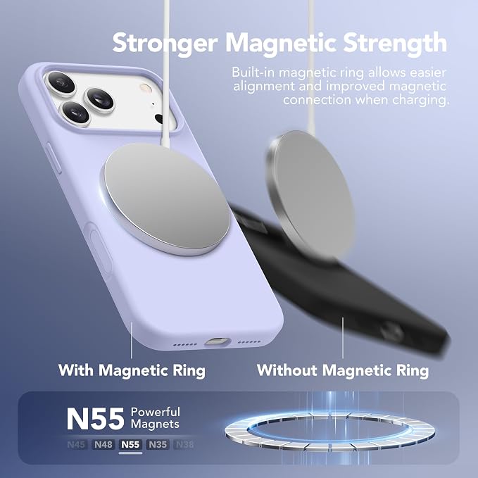 GONEZ Magnetic for iPhone 17 Pro Max Case, Compatible with MagSafe, [Screen Protector + Camera Lens Protector], Liquid Silicone Anti-Scratch Shockproof Protective Phone Case 6.9 inch, Lilac