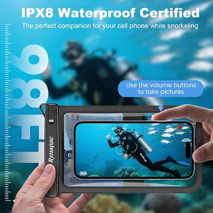 Rynapac [Up to 8.5" Waterproof Phone Pouch - 2 Pack IPX8 Waterproof Phone Case for iPhone 17 16 15 14 Pro Max Galaxy S26 Ultra, Touchscreen & Underwater Photography, Beach Cruise Travel Essentials