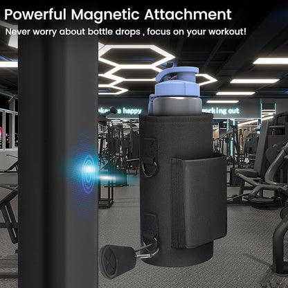 Magnetic Gym Bag with Phone Pocket Water Bottle Holder – 6 Built-in Magnets for Hands-Free Use – Ideal for Workouts, Outdoor, Travel – Securely Attaches to Equipmen