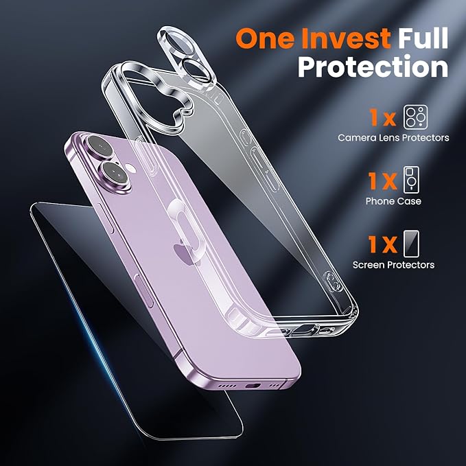 3 in 1 for iPhone 17 Case Clear,Yellowing-Resistant Acrylic Back, Screen Protector *1 & Camera Lens Protector*1, Shockproof for Phone Cover 6.3 inch