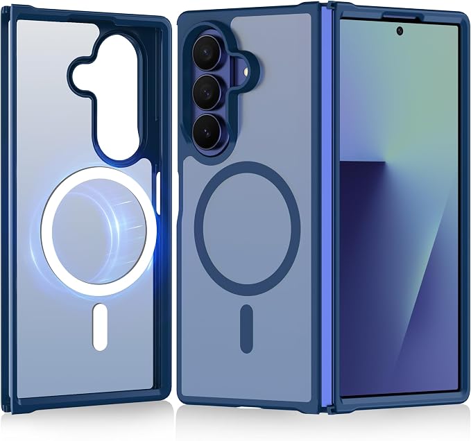 Pilaru for Samsung Galaxy Z Fold 7 case [Compatible with Magsafe] Translucent Matte Magnetic Phone Case,Slim Thin Duty Shockproof Protection Cover with 2pc HD Screen Protector for Z Fold 7-Dark Blue