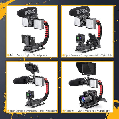 Zeadio Camera Smartphone Stabilizer, Handle Grip Handheld Video Rig, Compatibility with All Camera, Camcorder, Action Camera, DSLR and for All iPhone and Android Smartphones