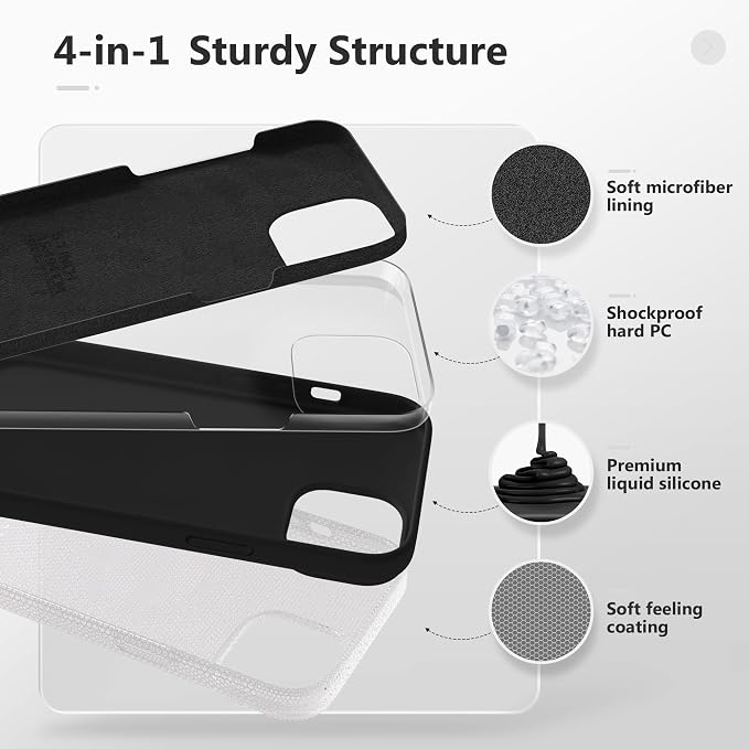 GONEZ Magnetic for iPhone 14 Case, Compatible with Magsafe, with Screen Protector + Camera Protector, Anti-Scratch Microfiber Lining, Liquid Silicone Shockproof Protective Phone Case, Black