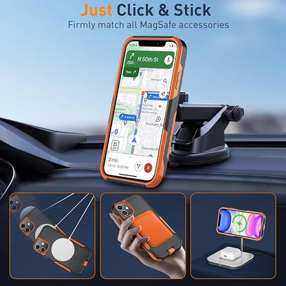 Xmon for iPhone 11 Magnetic Case [Compatible with MagSafe] Tempered Glass Screen Protector with Camera Lens Protector Phone Case Cover for Apple iPhone 11 (Magnetic Black/Orange)