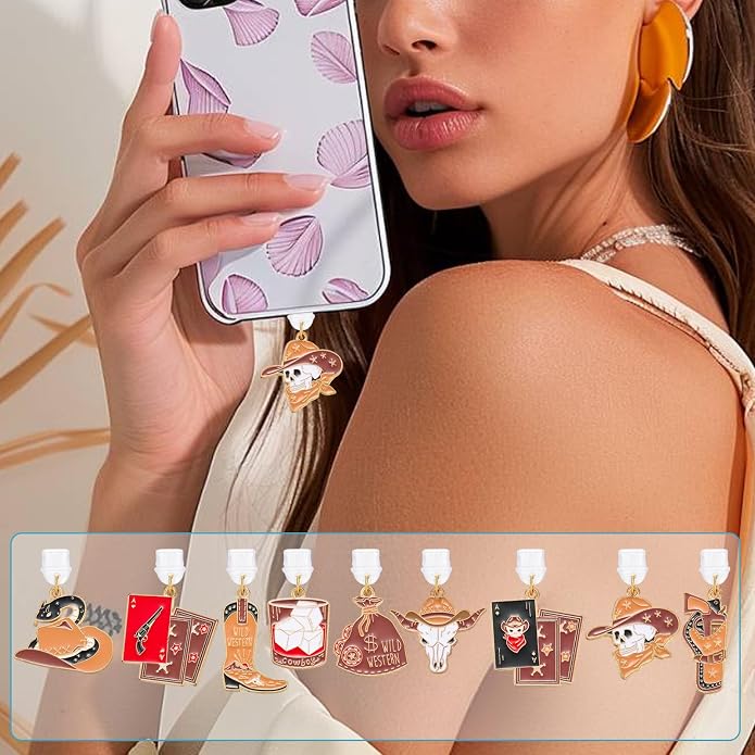 7-10Pcs Dust Plug Charm Type C with Alloy Pendants Cute Cell Phone Charms for Most Type C Phone,Readers Device