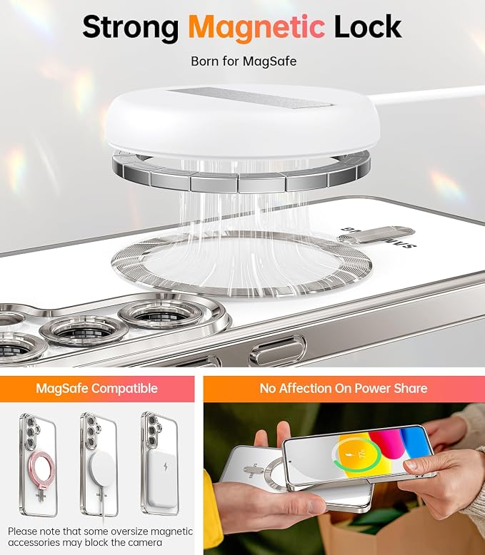Meifigno Case Designed for Samsung Galaxy S25 6.2 inch, [Compatible with MagSafe] [2X HD Screen Protectors] [Glitter Card & Wrist Strap] Surround Lens Protection Case for Samsung Galaxy S25, Sliver