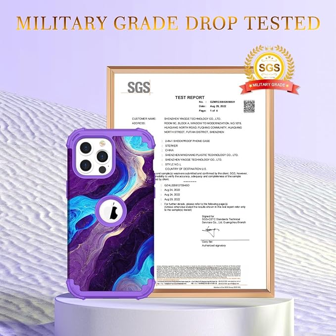 Hocase for iPhone 15 Pro Max Case, Heavy Duty Shockproof Protection Soft Silicone Rubber Bumper+Hard Plastic Hybrid Protective Case for iPhone 15 Pro Max 6.7" 2023 - Blue Purple Marble