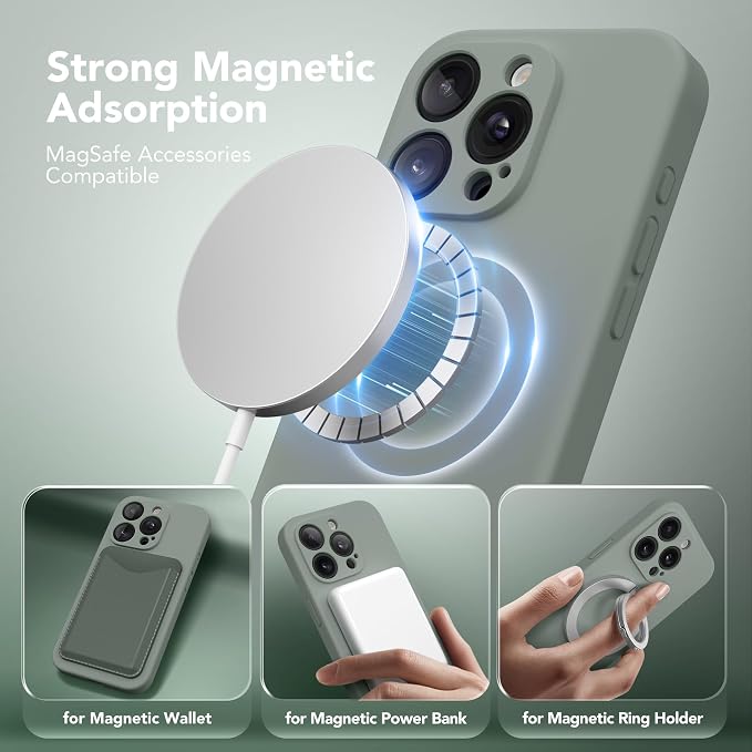 Magnetic for iPhone 12 Pro Max Case, Compatible with MagSafe, [Full Camera Protection][Screen Protector] Silicone Shockproof Protective Phone Case for iPhone 12 Pro Max 6.7", Calke Green