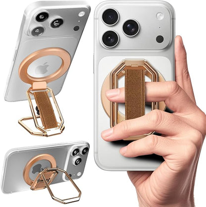 Magnetic Phone Grip & Stand for Desk, Bed & On-the-Go – Compatible with MagSafe – Secure One-Hand Hold, Comfortable Scrolling, Hands-Free Video Calls (Rose Gold)