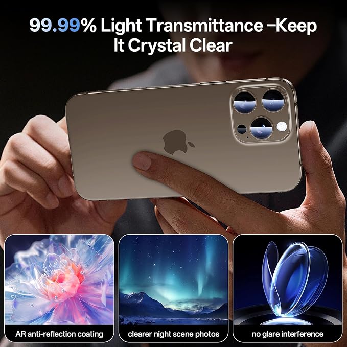 Camera Lens Protector for iPhone 16 Pro Max/iPhone 16 Pro-Single Piece,Ultra Thin Aluminum Alloy Frame,9H Dual-Strength Glass with 99% AR Light Transmittance,Case Friendly,Desert Gold