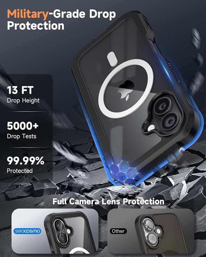 seacosmo for iPhone 17 Case, Full Body Bumper with Built-in 9H Tempered Glass Screen and Camera Lens Protector, Compatible with MagSafe, Shockproof 17 Phone Case, 6.3", Black