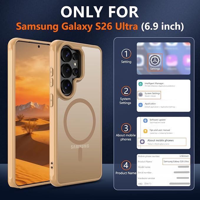 Pilaru for Galaxy S26 Ultra Phone Case: 12FT Military Grade Drop Protection [magsafe Fit] s26 Ultra Magnetic case with 2PC HD Screen Protector,Frosted Translucent Soft-Touch Skin for S 26 Ultra,Gold