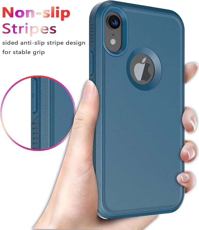 Diverbox for iPhone XR Case [Tempered Glass Screen Protector] [Shockproof] [Dropproof] Heavy Duty Protection Phone Case Cover for Apple iPhone XR Blue