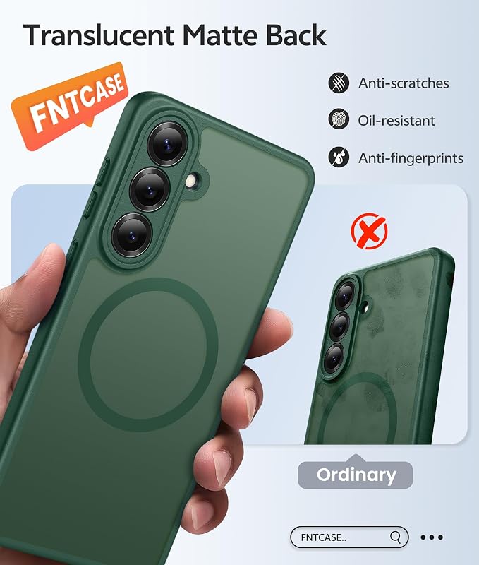 FNTCASE for Samsung Galaxy S26 Case: [Fit for Magsafe] [Full Camera Protection & Screen Protector] Translucent Matte Military Grade - Shockproof Protective Phone Cover for Samsung S 26 - Green