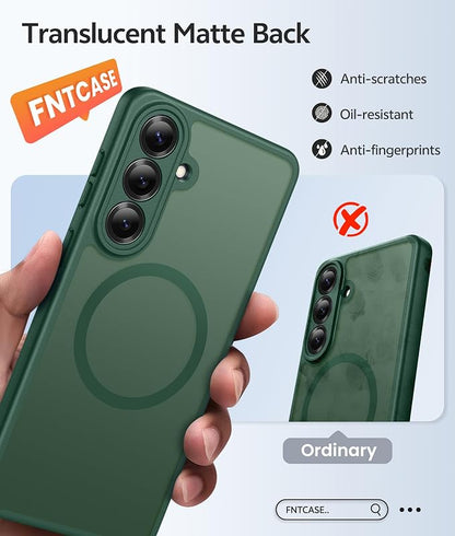 FNTCASE for Samsung Galaxy S26+ Plus Case: [Fit for Magsafe] [Full Camera Protection + Screen Protector] Translucent Matte Military Grade - Shockproof Protective Phone Cover for S26 Plus - Green
