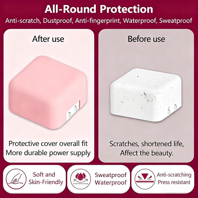 40W Soft Silicone Charger Sleeve Case Protective Cover for Apple 40W Power Adapter & 60W Max Charger, with iPhone 17/16/15, MacBook Air 13/13.6/15, Apple Watch Accessories. Pink