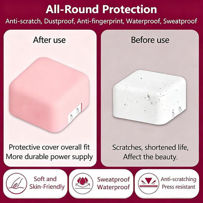 40W Soft Silicone Charger Sleeve Case Protective Cover for Apple 40W Power Adapter & 60W Max Charger, with iPhone 17/16/15, MacBook Air 13/13.6/15, Apple Watch Accessories. Pink
