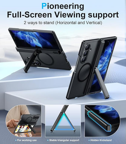 for Samsung Galaxy Z Fold 8 Ultra Case,[Compatible with MagSafe][Built-in HD Screen Protector & Kickstand][Hinge Protection] Translucent Matte Shockproof Phone Case for Z Fold 8 Ultra,Black