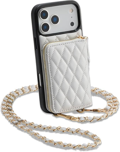 LAMEEKU for iPhone 17 Pro Case Wallet with Card Holder,RFID Blocking Wrist Strap Crossbody Cover for Women 6.3" Gray