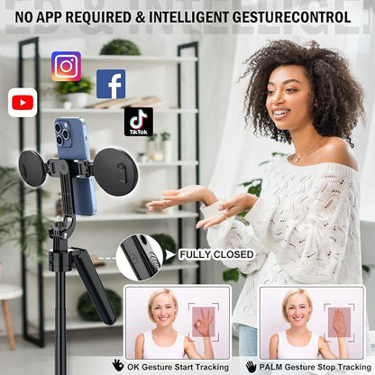 70" Auto Face Tracking Tripod for iPhone,360 Rotation Travel Selfie Stick Stand,Face Tracking Phone Tripod with Light and Remote,Applied to Tiktok YouTube Vlog Video Recording