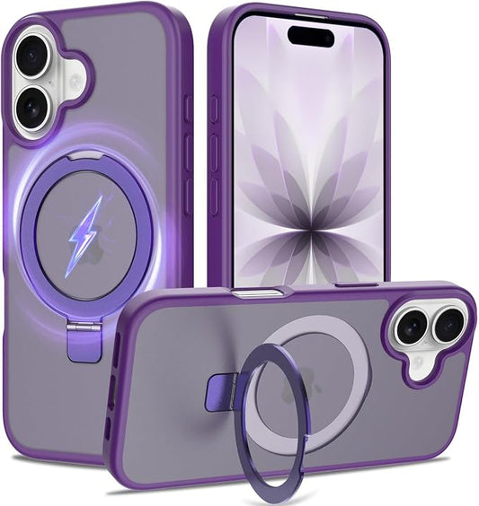 Ultra-Magnetic Stand for iPhone 17 Case [Military Drop Protection] [Compatible with MagSafe] Shockproof Translucent Matte Slim Ring Holder Case for iPhone 17 (Purple)
