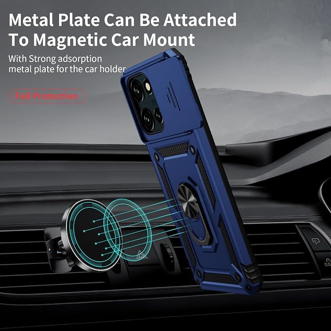 Weycolor for Moto G Stylus 2025 Case with Camera Lens Cover, HD Screen Protector, 10 FT Military Grade Drop Protection, Magnetic Ring Holder Kickstand Protective Phone Case, Navy Blue