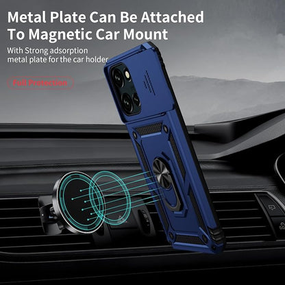 Weycolor for Moto G Stylus 2025 Case with Camera Lens Cover, HD Screen Protector, 10 FT Military Grade Drop Protection, Magnetic Ring Holder Kickstand Protective Phone Case, Navy Blue