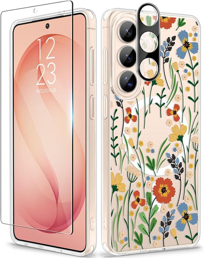 GVIEWIN for Samsung Galaxy S26 Plus Case Compatible with MagSafe, Clear Floral Shockproof Protective Women Phone Case, Non-Yellowing, Screen&Camera Lens Protector for S26 Plus 6.7",Blooming Flowerets