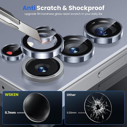 WSKEN for Samsung Galaxy S25 Ultra Camera Lens Protector - Ultra Thin Case Friendly, 9H Shatterproof Tempered Glass with Aluminum Metal Circle Camera Screen Protector Cover Accessories, Blue
