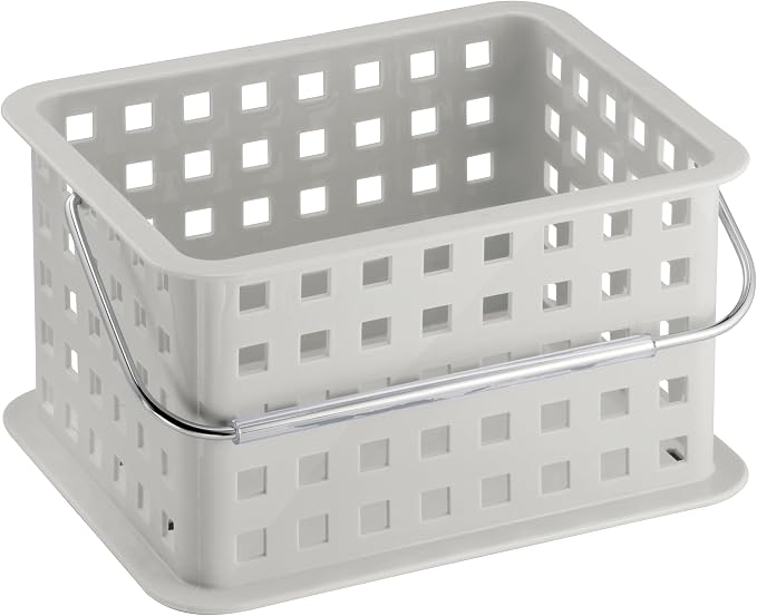 iDesign Shower Caddy Basket with Handle for Bathroom or College Dorm, Light Gray, Made in USA