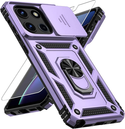 Weycolor for Moto G Stylus 2025 Case with Camera Lens Cover, HD Screen Protector, 10 FT Military Grade Drop Protection, Magnetic Ring Holder Kickstand Protective Phone Case, Lavender